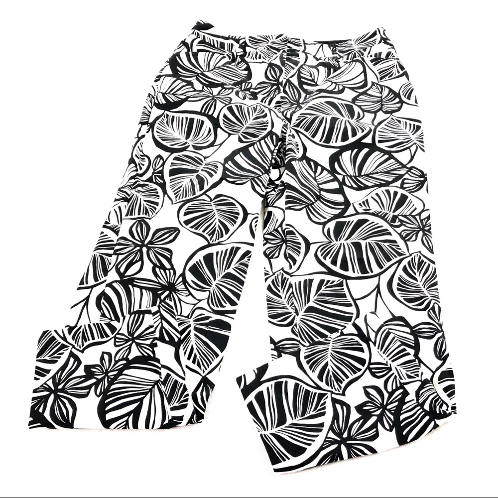 Talbots Leaf Ankle Pants Stretch Black & White 6